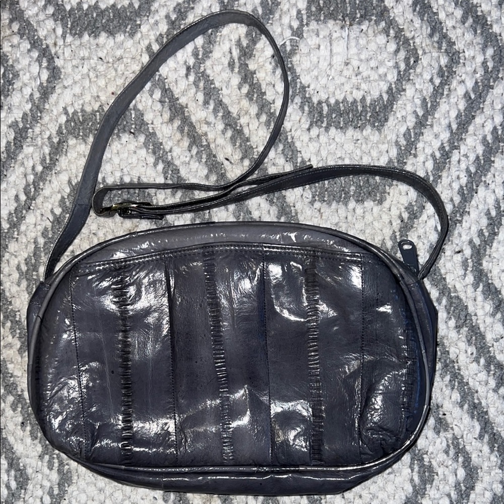 Gray Eel skin Crossbody Bag with Glossy Finish